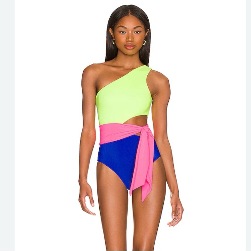 Beach Riot Carlie One-Shoulder Cutout One Piece Swimsuit in Electric Beach